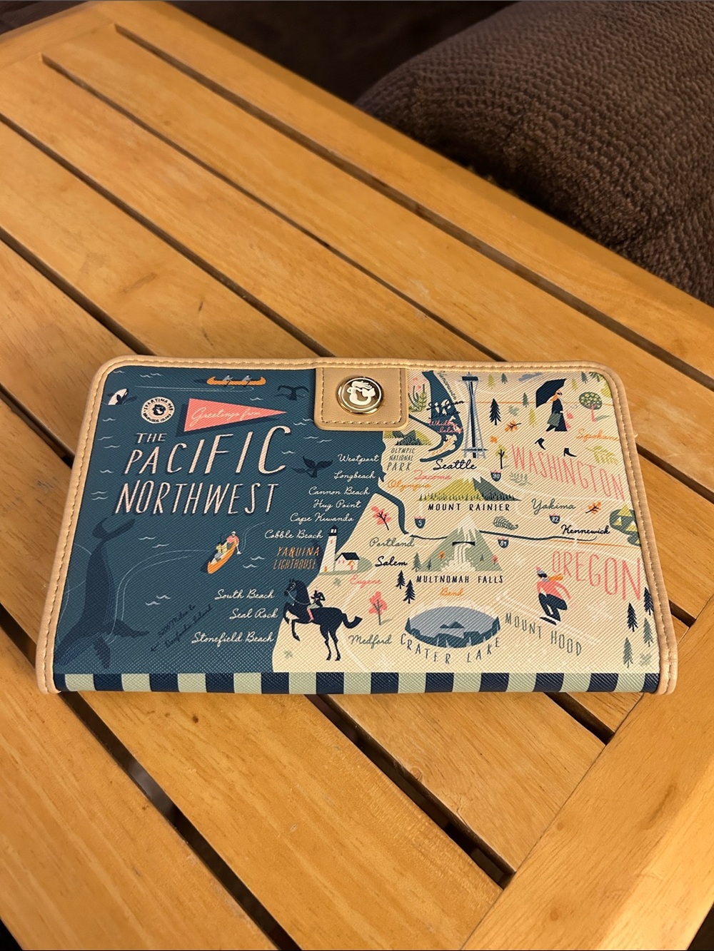 Spartina 449 Pacific Northwest Wallet with Map Print - Blue & Cream
